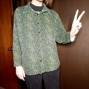 Green Leopard Print Button Down
